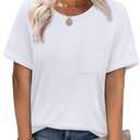 XIEERDUO Summer Tops for Women Casual Crewneck Short Sleeve Shirts Pocket Comfy, XXL