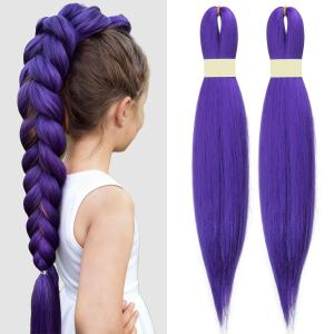 long Purple Braiding Hair Pre stretched Synthetic Hair Extensions for Braids,Yaki Texture Purple Hair Extensions for Stage Party Halloween Costume Cosplay 24 inch