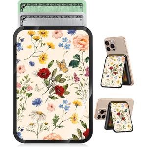 2 x Kidcube Phone Stand Compatible with Magsafe - Magnetic Stand Cell Phone Grip Finger Kickstand Slot Card Holder for Back of Phone Cute Flower Girly Kawaii Women Girls for iPhone 16/15/14/13/12 Series