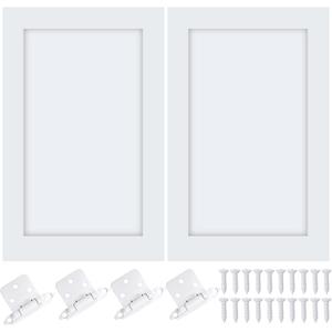 Cinnvoice 2 Pcs Pine Kitchen Cabinet Door Replacement with 4 Pcs Cabinet Hinges Wood Shaker Door Front Replacement for Kitchen, Bathroom, Vanity (White,14.75" W X 23" H)