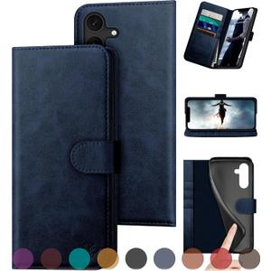 for Samsung Galaxy S24 5G Genuine Leather Wallet case RFID Blocking4 Credit Card HolderReal Leather Flip Folio Book Phone case Protective Cover Women Men for SamsungS24 case Dark Blue