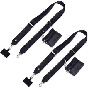 2 Pack Clip and Go Strap for Phone with Wallet Crossbody - Phone Strap Crossbody with Zippered Pouch, Multifuctional Adjustable Cell Phone Lanyard for Going out (Black + Black)