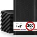 Fuxury Black Bubble Mailers 4x8" 200 Pack Waterproof Padded Envelopes Self Seal Bubble Envelopes Usable Size 4x7" Padded Mailers for Small Business Shipping Envelope Mailers