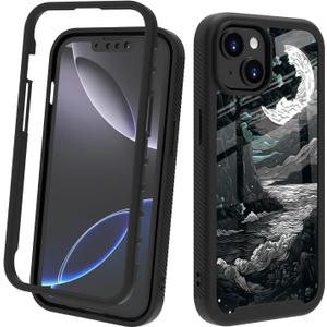 Compatible with iPhone 14 / iPhone 13 Case  Rugged Full-Body Protective Cover for Women Girls Dual Layer Shockproof Bumper, Heavy-Duty Phone Case - Mountain Moon 037
