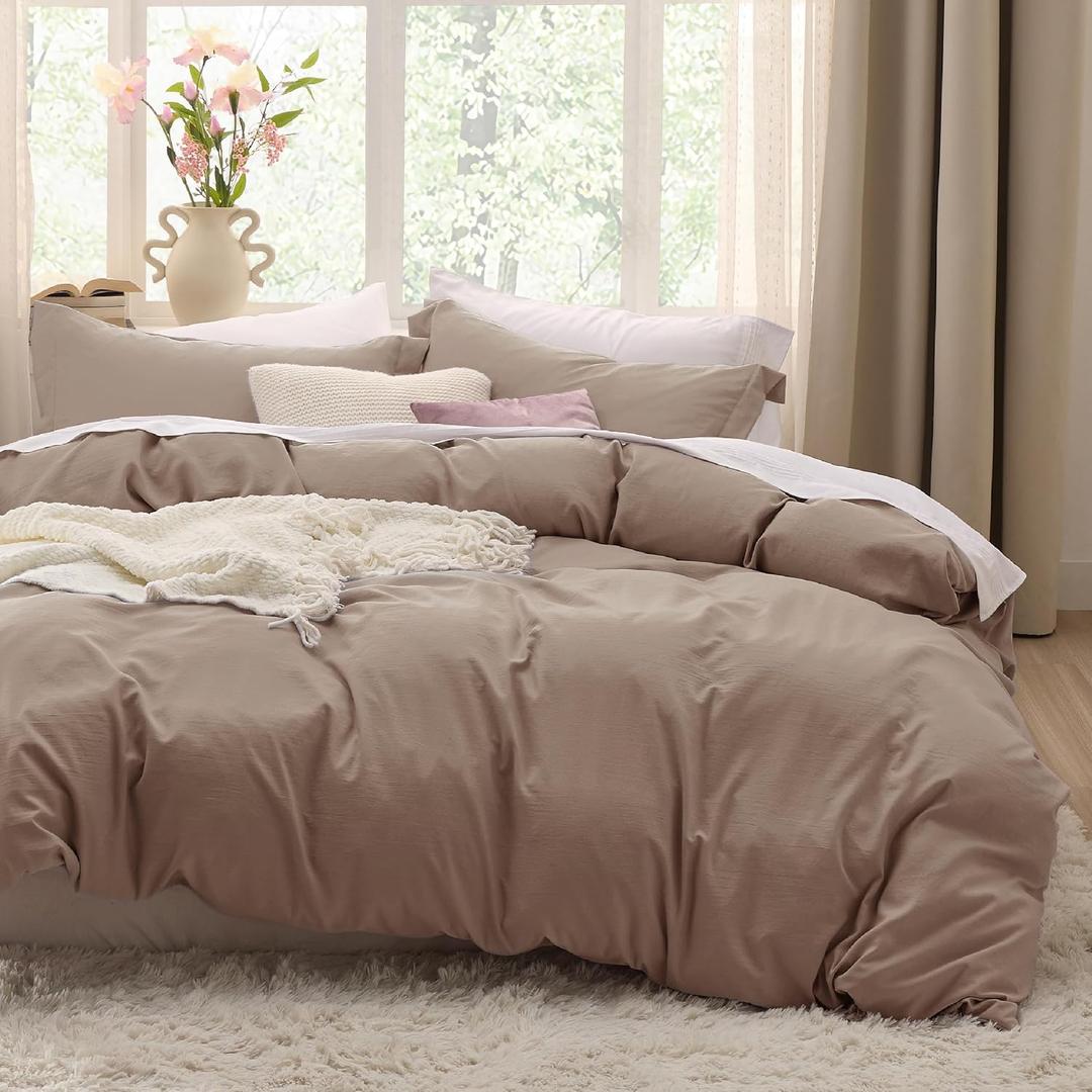 Bedsure Khaki California King Duvet Cover - Prewashed Cotton-Like Extra Soft Bedding Set, Includes 1 Cal King Duvet Cover 104x98 Inches with Zipper Closure & 2 Pillow Shams, Comforter Not Included