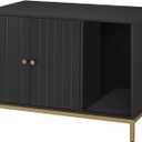 Feandrea Litter Box Enclosure, Modern Cat Litter Box Furniture Hidden, with Scratching Mat, Tall Legs, Cat House, Side End Table, 31.5 x 19.7 x 21.7 Inches, Black and Gold UPCL007B01