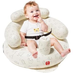 QPAU Inflatable Baby Seat with Safety Harness, Baby Chair for Sitting Up (3 Months & Up), Portable Blow Up Baby Stuff with Built-in Pump (Dinosaur)