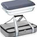 Glass Baking Dish with Lid Glass Casserole with Carrier 9 x 13 Inch Insulated Bag for Hot or Cold Food Deep Casserole Dish for Oven Potluck Party Picnic Cookouts (Grey)