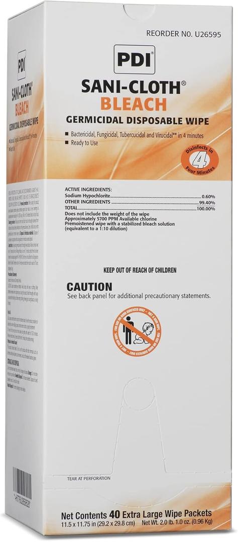 Pdi Sani-Cloth Bleach Wipe 11.5" X 11.75" - Model U26595 - Box of 40