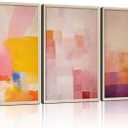 3Pcs Framed Color Blocks Canvas Wall Art Modern Abstract Pastel Prints Gallery Style Posters Pictures Living Room Bedroom Office Home Decor 12X16 Inch Ready to Hang