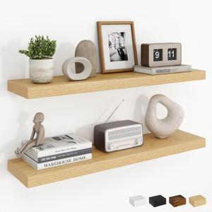 Dreamland 24Inch Floating Shelves for Wall, Rustic Wooden Floating Shelves for Bathroom|Bedroom|Kitchen, 2 Pack Deep Wall Mounted Book Shelf, Wood Storage Display Shelf for Home Decor, Oak