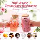 4 Pack Flamingo Glass Cups with Lids and Straws 16 oz Hawaiian Flamingo Coffee Cup Aesthetic Drinking Glass with Cleaning Brushes for Summer, Birthday, Bridesmaid Gifts, about 5.91x 2.76 inch/ 15 x 7 cm, 16 oz
