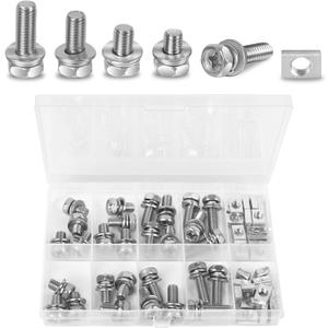 56 Pack Motorcycle Battery Terminal Nuts and Bolt Kit M6 x 10 mm 12 mm 16 mm 20 mm Bolt Square Nut Kit Stainless Steel Motorcycle Battery Screw and Nut - Perfect for ATV Bike Scooter