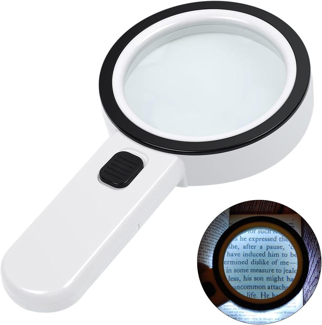 AIXPI Magnifying Glass with Light, Double-Layer Glass Lens Handheld Large Magnifying Glass 12 LED Lighted Magnifier for Seniors Reading, Coins, Jewelry, Close Working