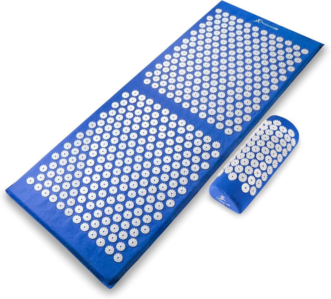 ProsourceFit Acupressure Mat and Pillow Set for Back/ Neck Pain Relief and Muscle Relaxation, XL - Blue/ White