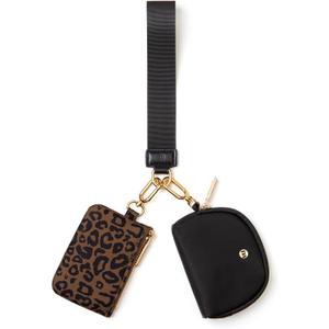 Mum's Memory Mini Zip Around Wristlet Wallets for Women -KeyChain Wallet with Detachable Dual Pouch Wristlet -Key Chain Coin Purse Small Wallets (Brown Leopard)