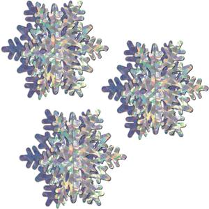 Beistle 3-D Prismatic Silver Snowflake Centerpieces, 10" Tall, Set of 3 - Holiday Winter Wonderland Snow Table Decoration