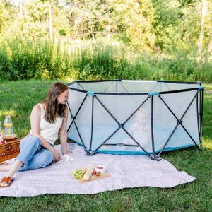 Regalo Safety My Play Deluxe Extra Large Baby Playpen & Portable Play Yard, Foldable 8-Panel Indoor Outdoor Playpen for Babies & Toddlers, Mesh Sides, Washable Nylon Bottom, 62", Aqua/Black