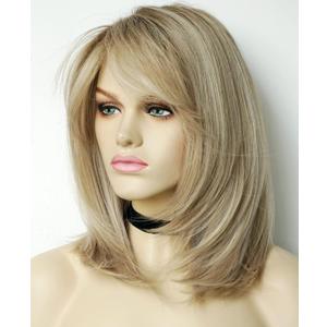Wigs for white women blonde bob wig medium length wigs for women Sandy blonde with dark roots Synthetic wig for white Women (Sandy bob)