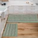 H.VERSAILTEX Bathroom Rugs Bath Mats Sets Super Absorbent Chenille Striped Bath Mats Non Skid Machine Wash Dry Rugs for Bathroom Floor Set of 2 (Sage, 47 x 17 Plus 17 x 24 - Inches)