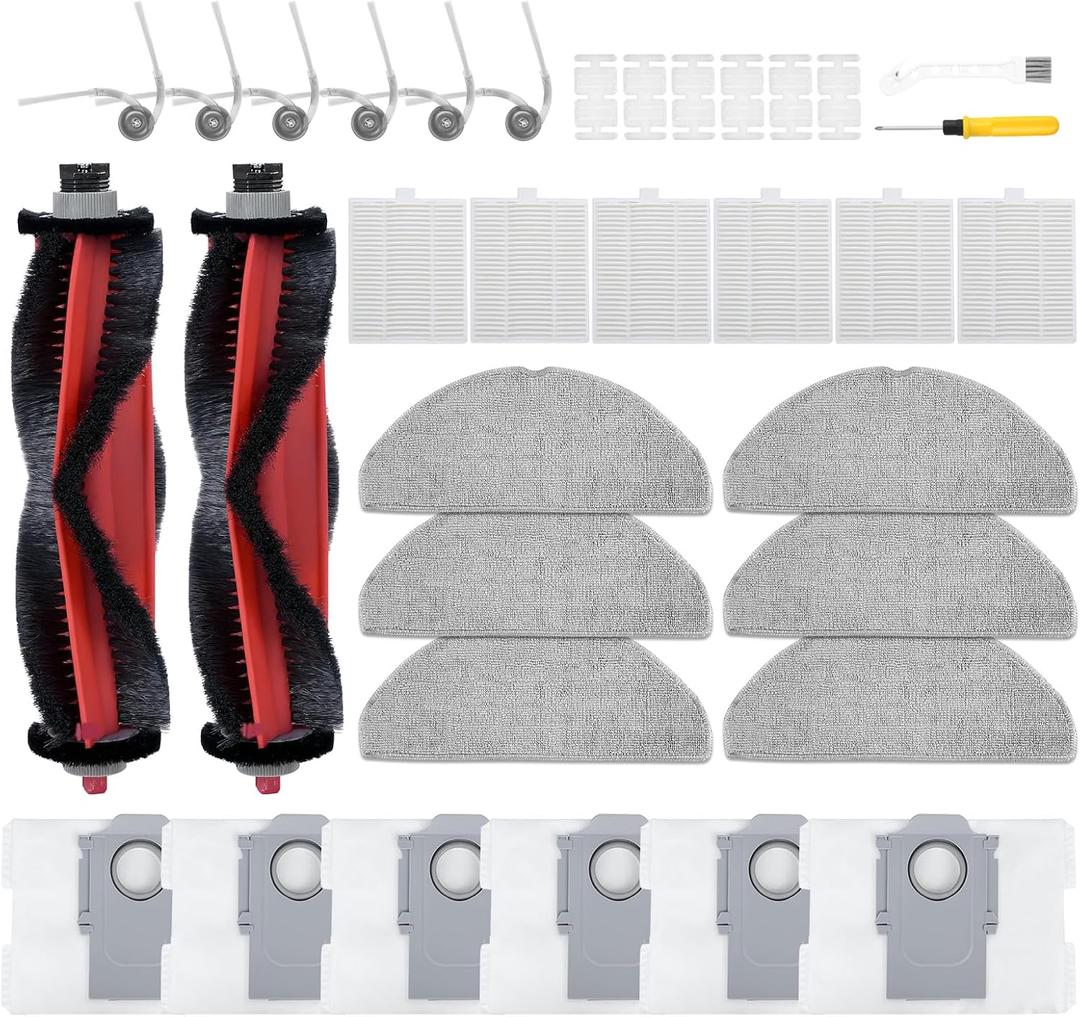 34 Pack Q7 M5+ Replacement Accessories Compatible with Roborock Q7 M5 / Q7 L5 / Q7 L5+ Robot Vacuum, 2 Mainbrushes, 6 Scent Tablets, 6 HEPA Filters, 6 Dust Bags, 6 Mop Pads, 6 Side Brushes