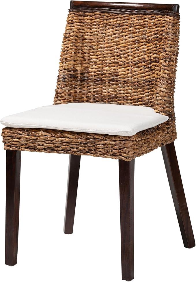bali & pari Abbas Bohemian Seagrass and Dark Brown Wood Dining Chair ( Pillow Not Inlcuded)