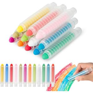 Dustless Chalk for Kids,Non-toxic 12 Colored Sidewalk Chalk With Holder for Kids, Washable Toddlers Chalks for Blackboard Drawing Writing-christmas gifts for grandkids