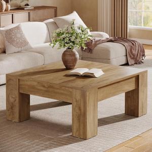 Tribesigns Farmhouse Square Coffee Table, 39-Inch Wooden Coffee Table with Sturdy Legs, Rustic Accent Center Table for Living Room, Easy Assembly, Light Brown