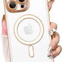 Fiyart Designed for iPhone 16 Pro Max Case,Compatible with MagSafe Plating Removable Lens Cover Clear Magnetic Shockproof Phone Bumper for Women Girls 6.9"-White