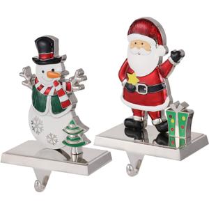 2PCS Christmas Stocking Holders Set Fireplace Mantle Heavy Garland Stocking Hook Merry Christmas Stocking Hangers Holiday Decoration (C-Snowman Santa, 2)