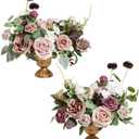 Ling's moment Dusty Rose & Mauve Artificial Flowers with Vase Wedding Decor Centerpiece Flower Potted for Ceremony Reception Tabletop Desk Flowers Mantel Archway Aisle, Fake Flowers Set of 2