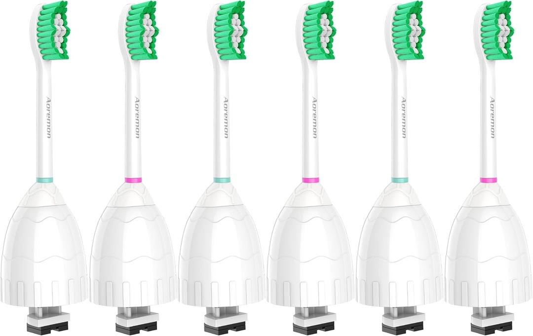 Aoremon Replacement Toothbrush Heads for Philips Sonicare E-Series Essence HX7022/66 and other Screw-on Electric Toothbrush Model, 6 Pack (Green)