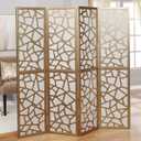 Roundhill Furniture Giyano 4 Panel Screen Room Divider, White Screen with Gold Frame