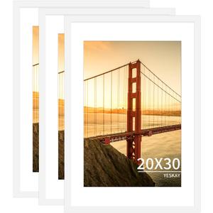 YESKAY 20x30 Picture Frame White Set of 3, Display Pictures 16x24 with Mat or 20 x 30 Without Mat, Poster Frames 20x30 for Wall Hanging Horizontal and Vertical