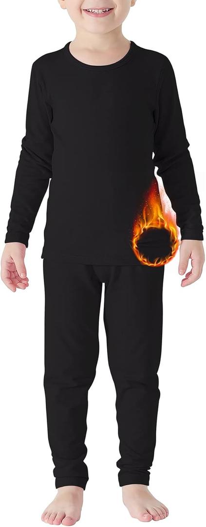 Zando Kids Thermal Underwear Sets Girls Soft Base Layer Fleece Long Underwear Toddler Thermal Set Boys Underwear Long Johns Ultra Cold Weather Gear Toddler Underwear Black X-Large (110) / 4T-5T