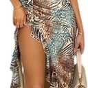 WDIRARA Women's Halter Cut Out Dress Printing Ruffle Asymmetrical Hem High Slit Mesh Dresses (Multicolor), X- Small