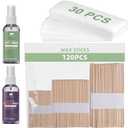 BLITZWAX Wax Kits with 120pcs Wooden Sticks for Hard Wax Hair Removal, Eyebrow Large and Small Applicators for Face, Body, and Lip, with 30 Wax Papers and Oils, Ideal for Womens At-Home Waxing (Orange)