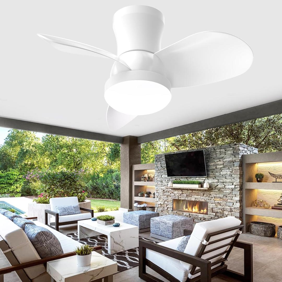 alescu Ceiling Fans with Lights and Remote-Low Profile Ceiling Fan Flush Mount, Small Ceiling Fan with 6-Speeds, White Modern Fan LED Light, 22 Inch Ceiling Fan for Bedroom, Kitchen, Patio, Garage, Outdoor