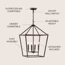 JONATHAN Y 16" Oil Rubbed Bronze Lantern Pendant Light, 4-Light Pagoda Style Metal Cage Farmhouse Hanging Ceiling Fixture for Kitchen Island, LED Bulb Included (JYL7437A)