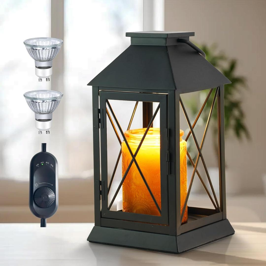 Candle Warmer Lamp with Timer,Compatible with 3 Wick Candles/Large Candel Jars,Vintage Lamp Candle Warmer Lantern,Dimmable Candle Lamp Warmer Farmhouse,Fully Enclosed Designed and Hanging Up-Black