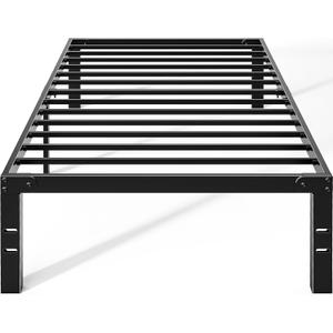 OLIXIS Twin Metal Platform Bed Frame - 14in High Heavy Duty Mattress Foundation with Storage Space, No Box Spring Needed, Sturdy Steel Slat Support, Easy Assembly, Black