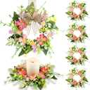 Jexine 8 Pieces Spring Summer Artificial Flowered Wreath Mini Floral Wedding Candle Rings Wreaths for Wedding Table Centerpiece Pillars Farmhouse Party Home Door Tabletop All Seasons Decor
