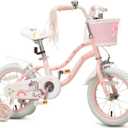 Bixike Princess Style Girls Bike with Basket for 2-13 Years Old Kids and Toddlers, 12 14 16 18 Inch Bicycle for Children with Training Wheels and Streamers, 20 Inch with Kickstand, Multiple Colors