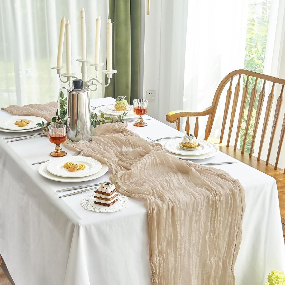 IVAPUPU 6 Pcs Cheesecloth Table Runner - 10ft Nude Boho Gauze Cheese Cloth Table Runners for Baby Shower Decoration Wedding Party Summer Garden Farmhouse