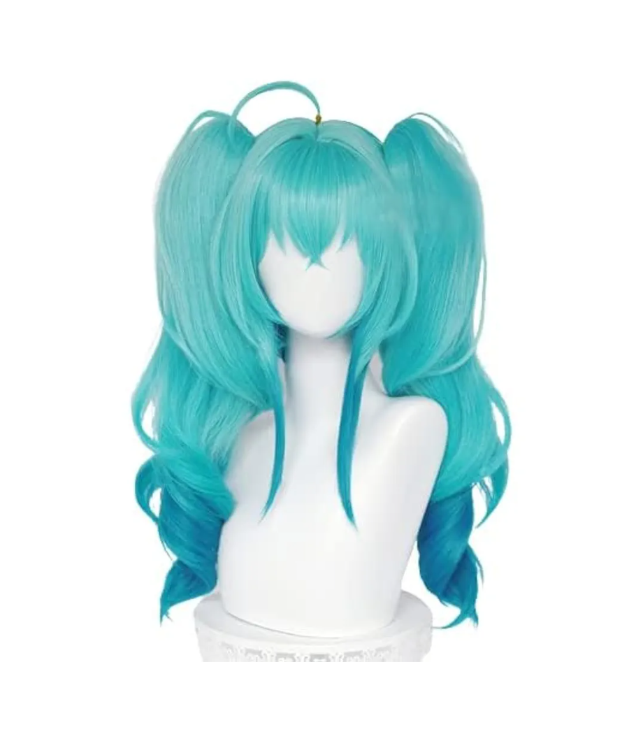 Little Devil Cosplay Wigs Double Ponytail Hair 57cm Long Blue Gradient Curly Cosplay Wig Synthetic Hair Wig for Halloween,