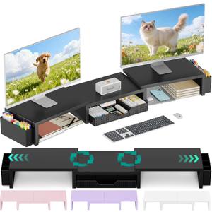 OPNICE Dual Monitor Stand Riser with Drawer and 2 Pen Holders, Desk Organizer for Office Supplies, Computer Monitor Stand for Desk, Workspace Desk Accessories for Home Office, Black