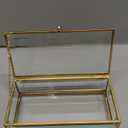 Vintage Gold Glass Keepsake Box Jewelry Holder Desktop Organizer, Decorative Accent, Vanity, Wedding Bridal Party Gift, Beveled Glass Boxes, Golden (Meas. 7.1x3.4x1.8)