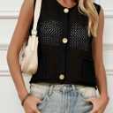 Saodimallsu Womens Crochet Sweater Vest Button Down Sleeveless Crew Neck Boho Knit Crop Tank Tops Summer Cardigans (Black, S)