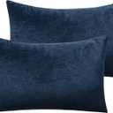 NTBAY 2 Pack Zippered Velvet Queen Pillowcases, Super Soft and Cozy Luxury Fuzzy Flannel Pillow Cases with Zipper, 20x30 Inches, Navy Blue