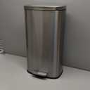 Amazon Basics MEDIUM Trash Can, 7.9 Gallon (30L), Smudge Resistant Rectangular Bin with Soft-Close Lid, Step Foot Pedal, Removable Inner Bucket, Brushed Stainless Steel, Satin Nickel Finish